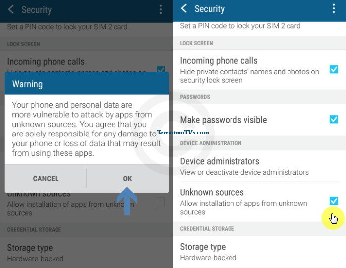 Enable unknown sources on Android
